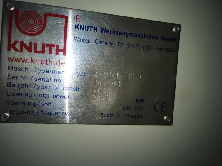 Machining center table load 1,5t Knuth X-Mill 1500 CNC milling machine for sale