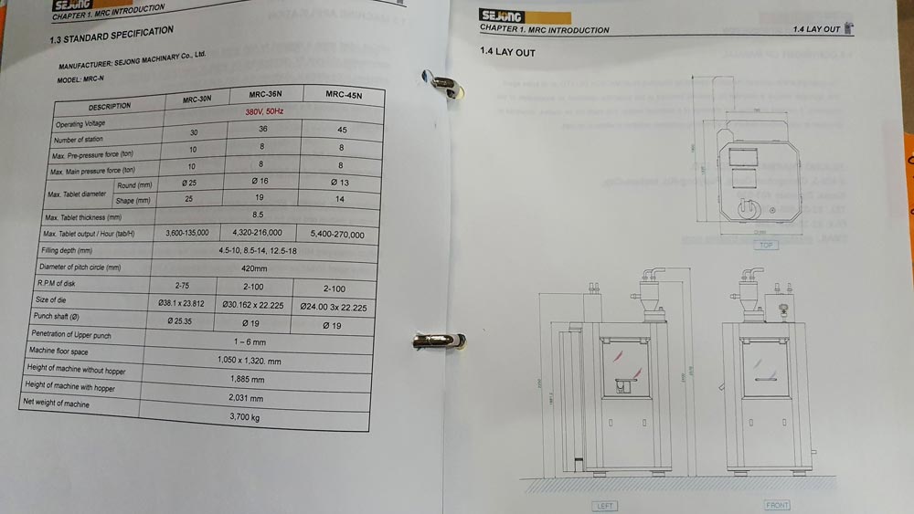 SEJONG MRC-36N rotary tablet press for sale