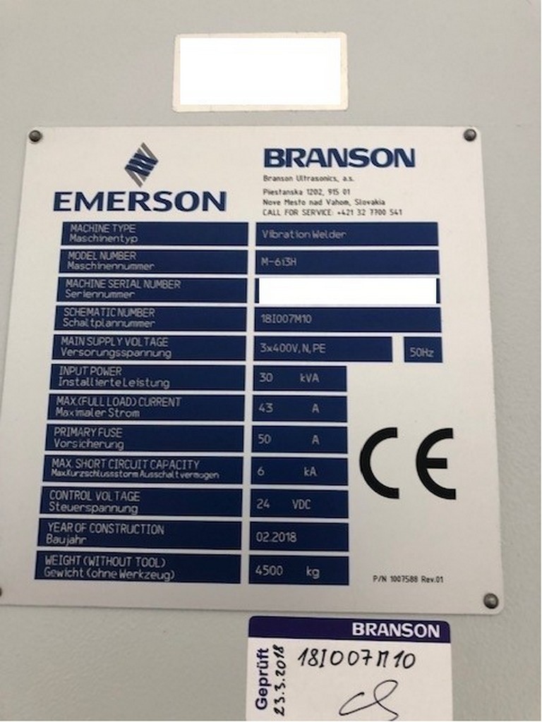 Branson Typ M6I3H Vibrationsschweißmaschine zu verkaufen