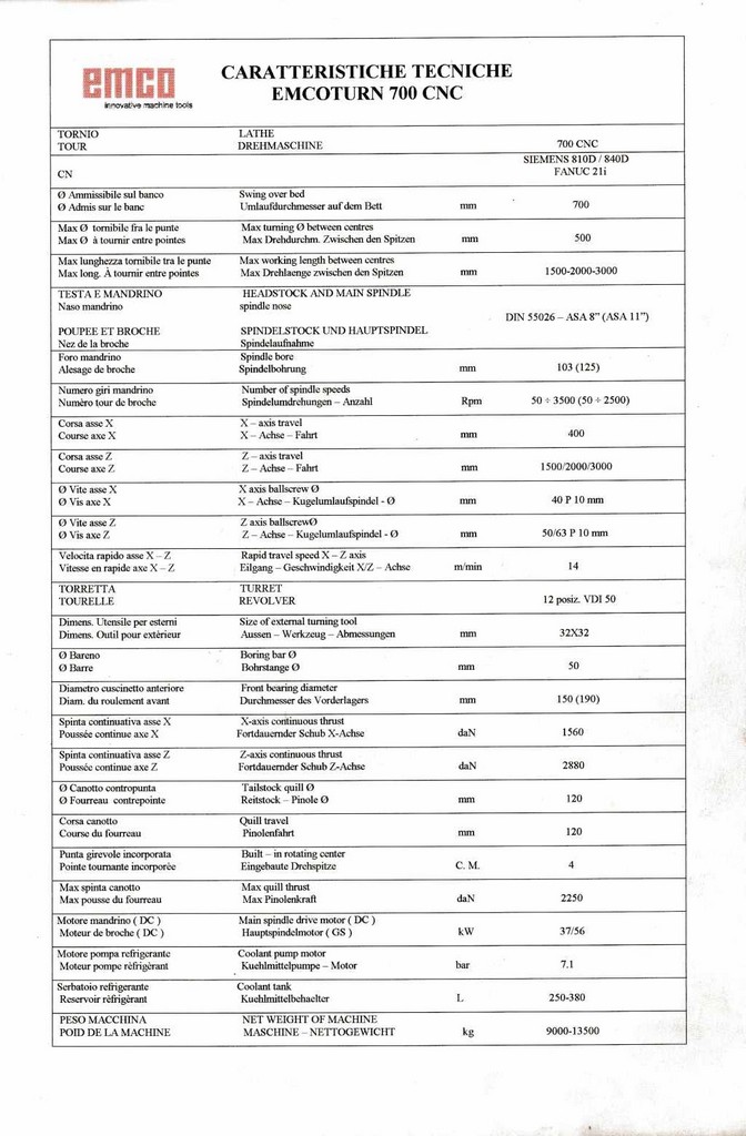 Emco TURN 700 CNC Drehmaschine zu verkaufen