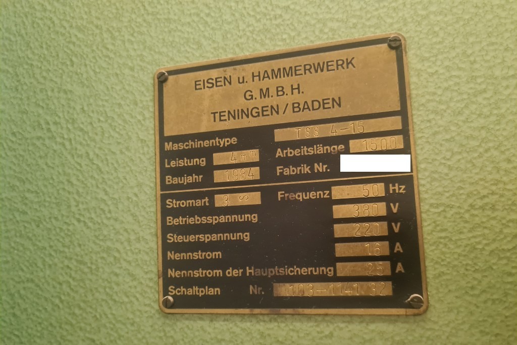 Eisen- und Hammerwerk TSS 4-15 hydraulische Tafelschere zu verkaufen