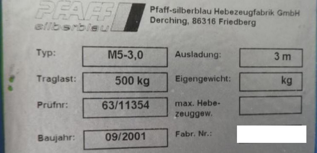 Pfaff-silberblau M5-3,0 2x Kranausleger zu verkaufen