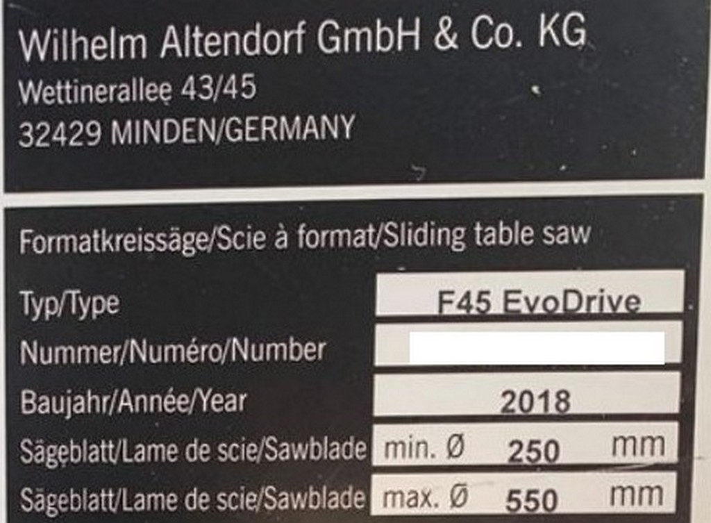 Altendorf/ Esta F45 EvoDrive/Dustomat 4-10 Formatkreissäge und mobiler Entsauger zu verkaufen