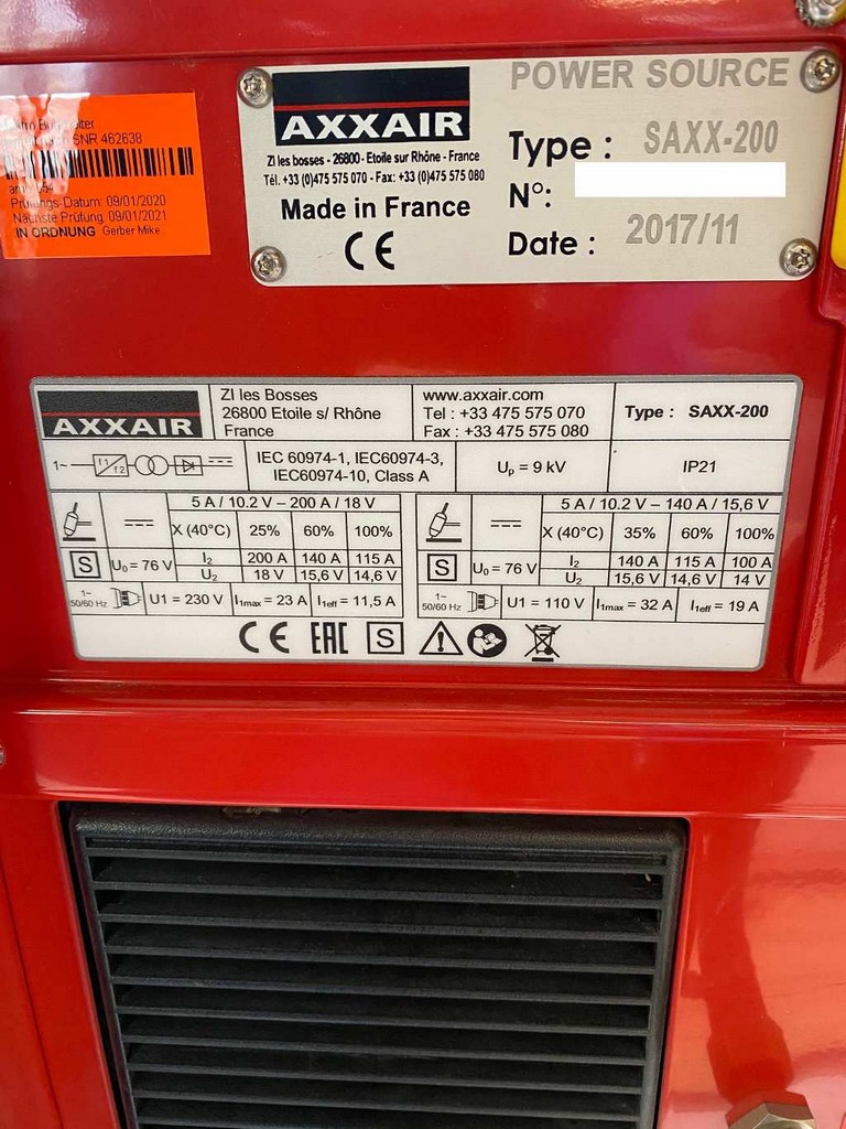 AXXAIR SAXX-200/ SASL-160T Orbitalschweißanlagen und Zangen, Backen, Verlängerungen, Adapter zu verkaufen