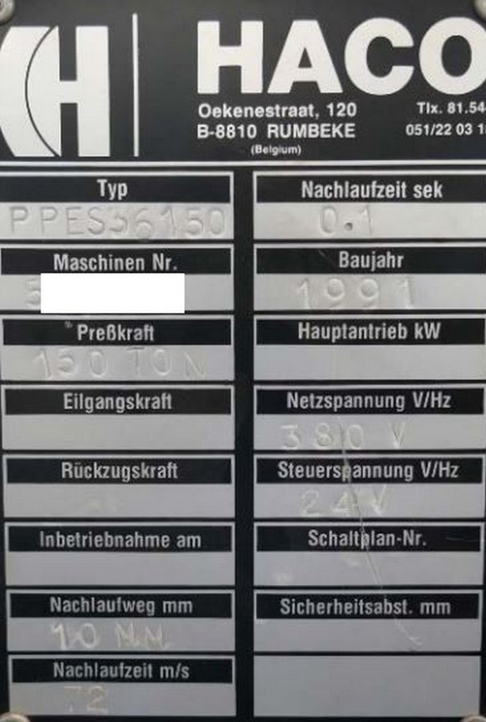 Haco Pres 36150 Abkantpresse zu verkaufen
