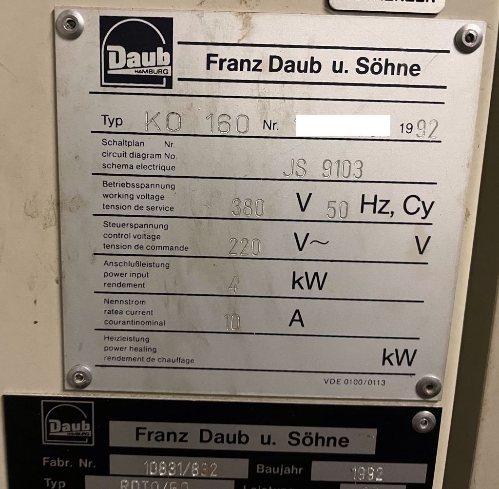 Franz Daub u. Söhne RDTO/BO / KO 160 Backofen inkl. des Gärstopautomaten zu verkaufen