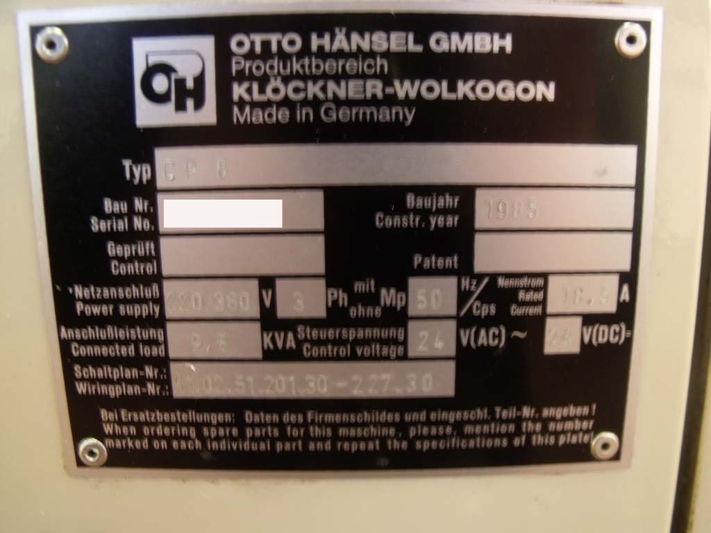 Klöckner-Wolkogon CP 8 packaging machine for sale