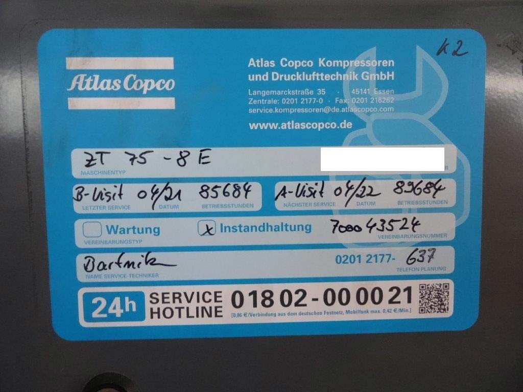 Atlas Copco ZT75/ZT90 2x Druckluftkompressoren inkl. 2x Lufttrockner zu verkaufen