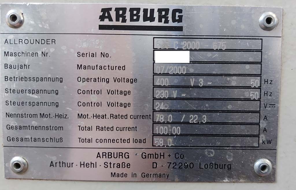 Arburg 520 C 2000-675 2x injection molding machines for sale