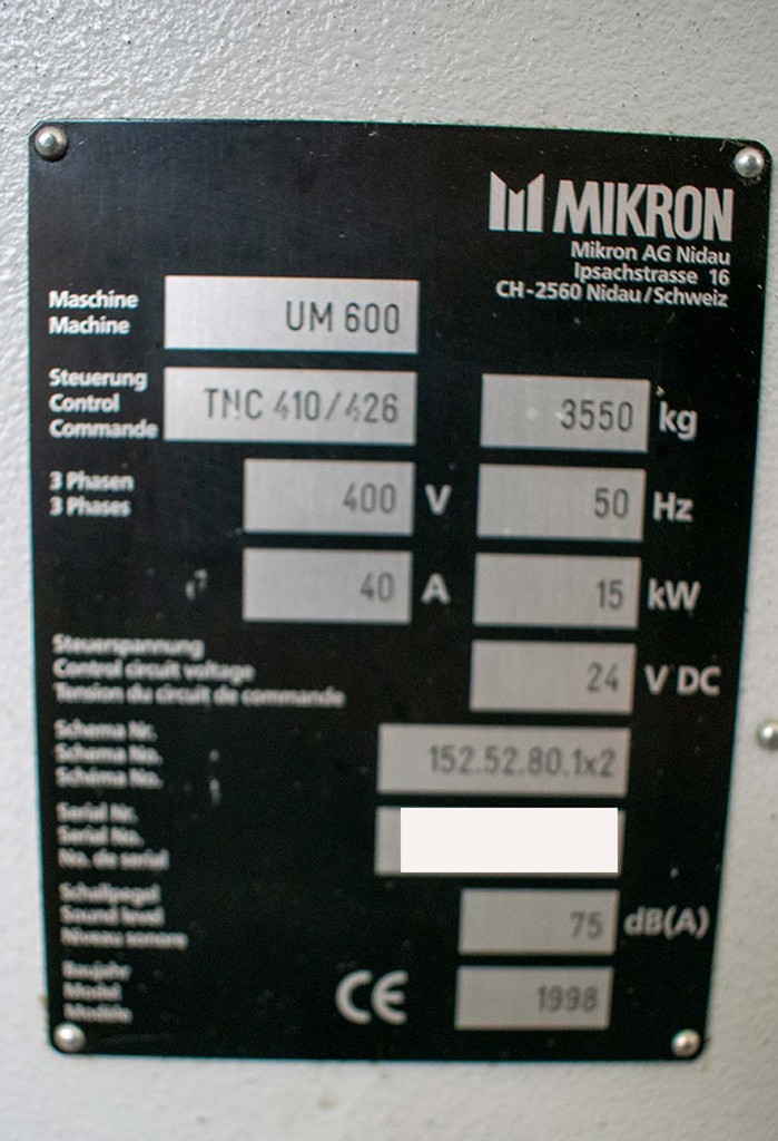 Mikron UM 600 Vertikalfräsbearbeitungszentrum zu verkaufen