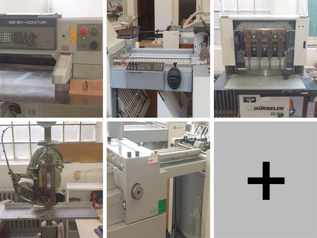 Various printing machines Machines of a complete bookbindery for sale