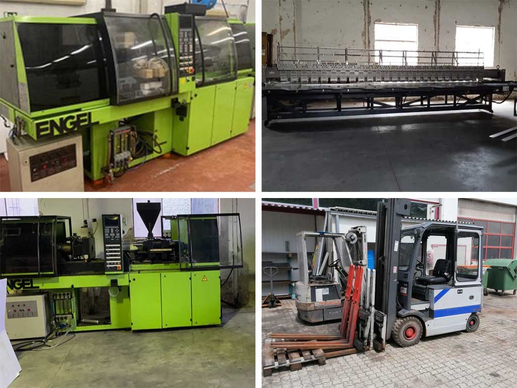 2x injection molding machines Engel ES 200/50 HL, multihead embroidery machine MKA ZSK 25, electric forklift FIAT EU30 for sale