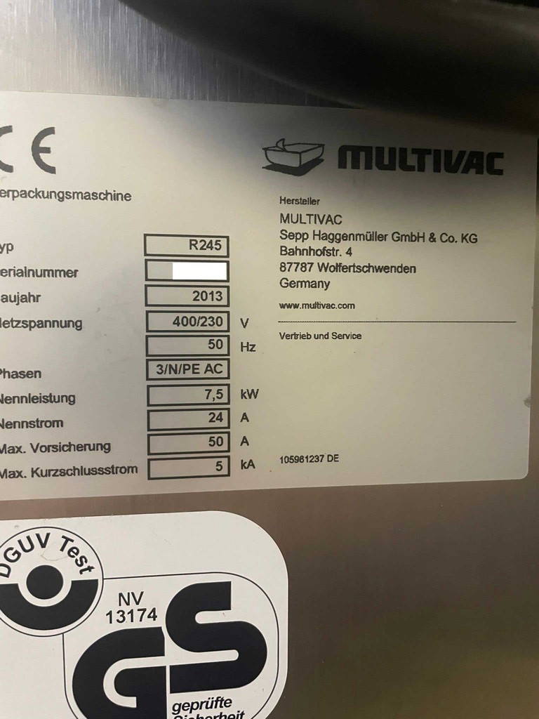 Multivac R245 Vollautomatische Vakuumtiefziehverpackungsmaschine zu verkaufen